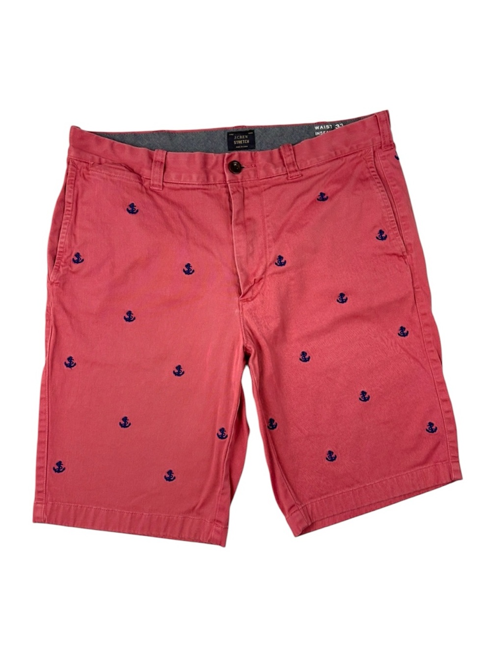J.Crew Men’s Salmon Stretch Chino Anchor Embroidered Shorts Nautical Preppy (33)